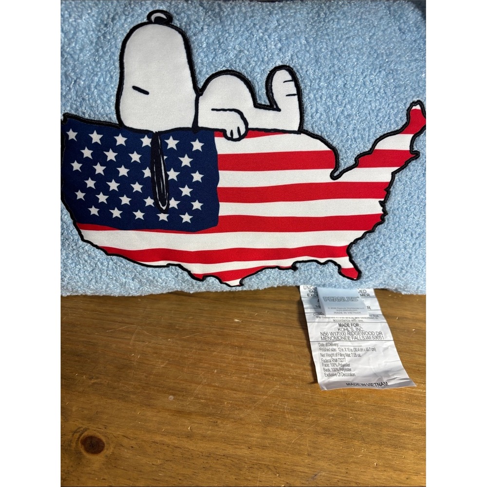 Peanuts Snoopy Americana Pillow w/Patriotic USA Map Light Blue 18" GIFT NEW - Picture 4 of 7